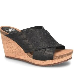 Sofft Women Ciera Leather Cork Wedge Sandals sz 10